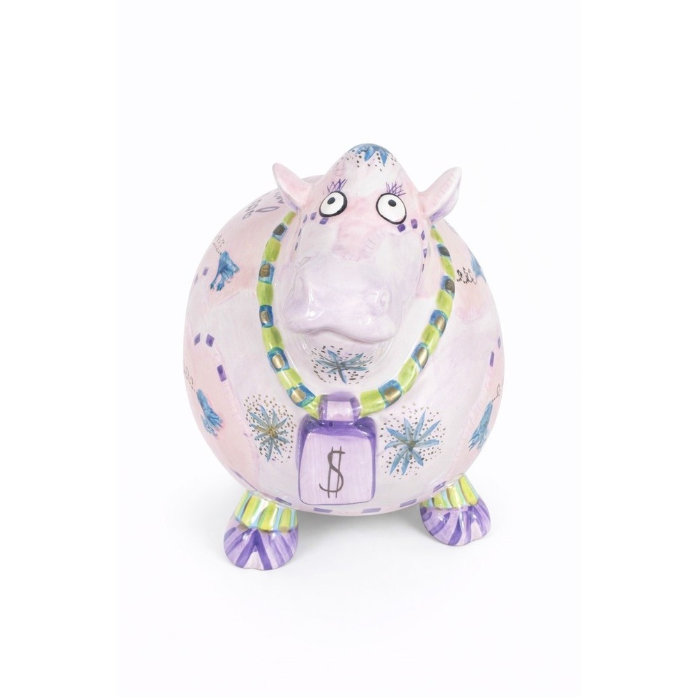 VTG Fitz and Floyd "Save‎ That Moolah" Cow Piggy Bank Pink